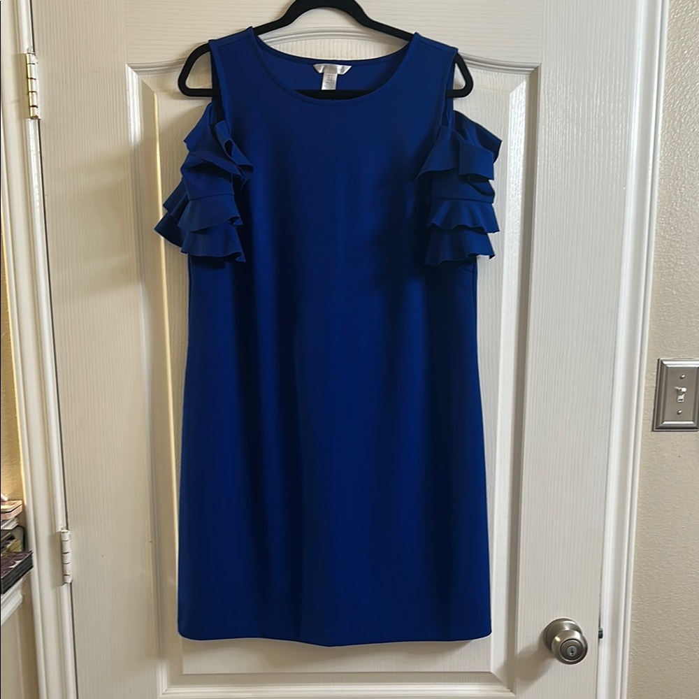 London Times Blue Cut Out Ruffled Mini Dress